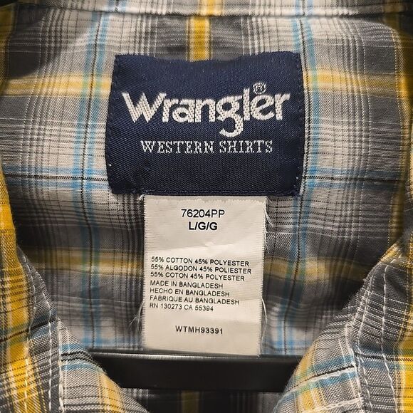 Wrangler Pearl Snap Western Shirt Mens L Blue White Yellow Plaid Short Sleeve - Picture 3 of 7